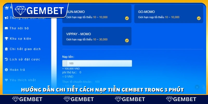 Cách nạp tiền Gembet nhanh chóng chỉ trong 3 phút